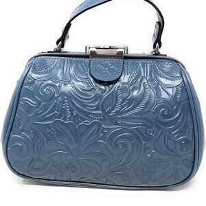 NWT Patricia Nash Safflower Blue Leather Gracchi Satchel w/ Shoulder Strap